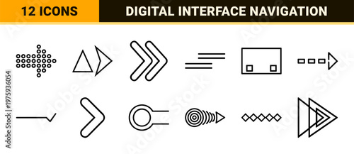 Minimalist linear arrow and navigation icon set for web and app interface design.