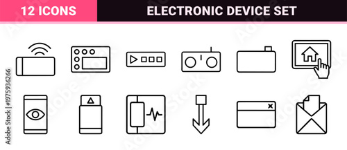 Digital gadgets and electronic devices minimalist outline icon set