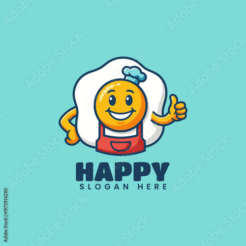 A cheerful egg character with a chef's hat represents joy and culinary delight, making it an ideal logo for restaurants or food-related businesses.