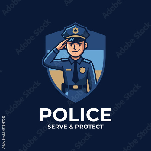 This logo features a police officer saluting, symbolizing dedication and service, with a shield backdrop that emphasizes the role of law enforcement in protecting communities.