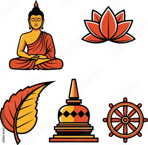 Buddhism and Zen meditation icon set 