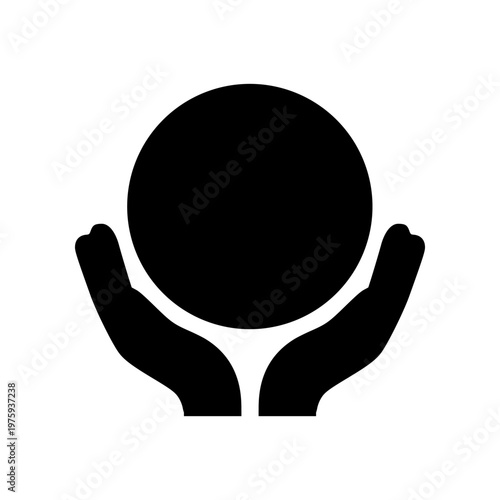 Minimal earth care hands icon with simple globe and supporting hands. Clean flat SVG design ideal for sustainability, environmental protection, eco campaigns, and global care concepts.