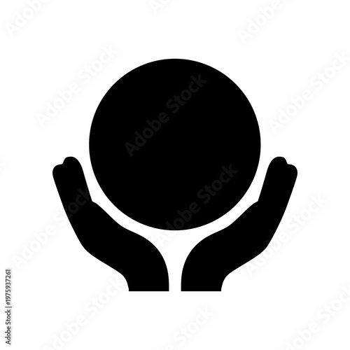 Minimal earth care hands icon with simple globe and supporting hands. Clean flat SVG design ideal for sustainability, environmental protection, eco campaigns, and global care concepts.