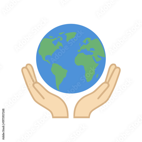 Minimal earth care hands icon with simple globe and supporting hands. Clean flat SVG design ideal for sustainability, environmental protection, eco campaigns, and global care concepts.