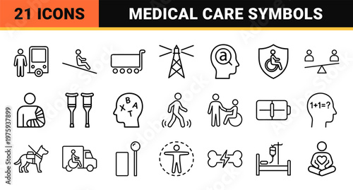 Minimalist accessibility and disability medical line icon set
