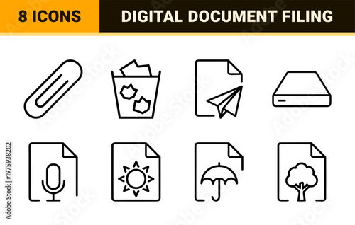 Minimalist document and office administration line icon set