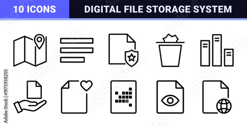 Office document management and business administration line icons set