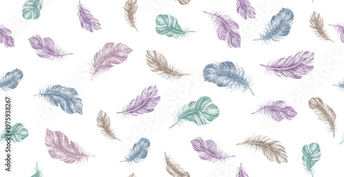 Colorful feathers pattern, Hand-Drawn	
