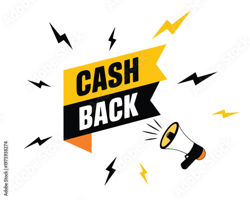 Megaphone with cash back speech bubble, vector illustration for business, marketing, announcement, discount, and cashback campaigns, editable flat design for banners and promotional materials.