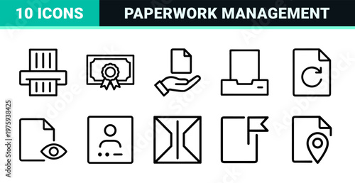 Minimalist document and office paperwork line icons grid