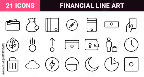 Minimalist banking and finance line icon set with currency symbols