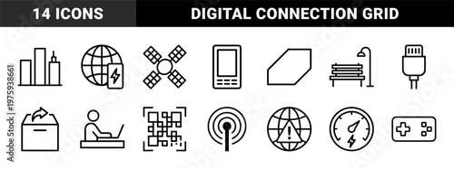 Wireless network and internet connection minimalist outline icon grid