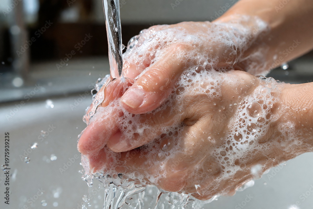 Fototapeta premium Hands Washing with Soap Under Running Water