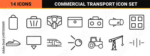 Minimalist transportation and vehicle thin line icon set