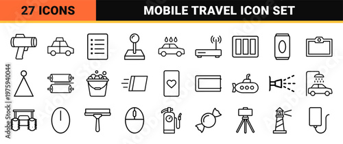 Minimalist transportation and car wash service outline icons set.