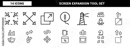 Minimalist resize and window scale icon set in outline style