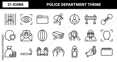 Security and legal system line icons for justice and crime prevention
