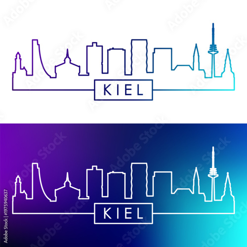 Kiel skyline. Colorful linear style. Single line. Editable vector file.