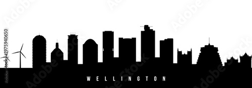Vector silhouette illustration of Wellington urban skyline. Modern minimalist cityscape graphic, perfect for travel, banners or backgrounds.