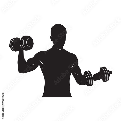 Man lifting dumbbells exercise workout fitness strong muscles  athletic bodybuilder silhouette