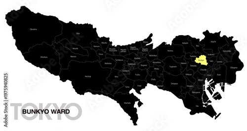 [日本地図] 東京都文京区の市区町村名入り位置地図 (英語)