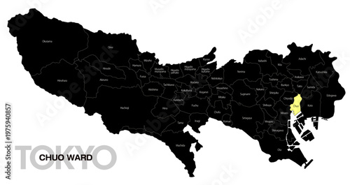 [日本地図] 東京都中央区の市区町村名入り位置地図 (英語)