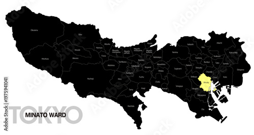 [日本地図] 東京都港区の市区町村名入り位置地図 (英語)