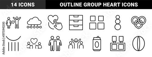 Minimalist line art friendship and social connection icons set