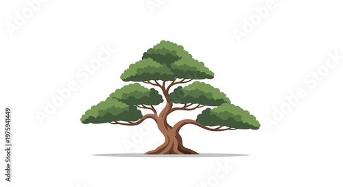 A beautifully illustrated image of a lush green pine tree with a sturdy brown trunk and branches, set against a clean white background, perfect for nature-themed designs