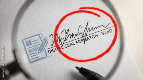 Macro Close Up Digital Seal Mismatch Red Circle Over Signature