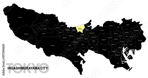 [日本地図] 東京都東村山市の市区町村名入り位置地図 (英語)