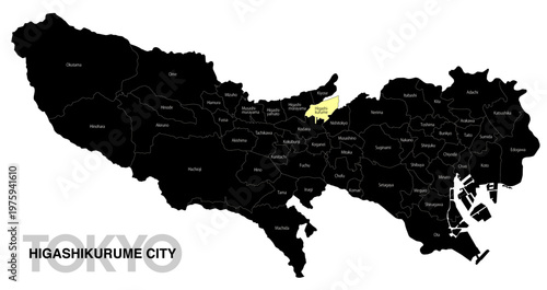 [日本地図] 東京都東久留米市の市区町村名入り位置地図 (英語)