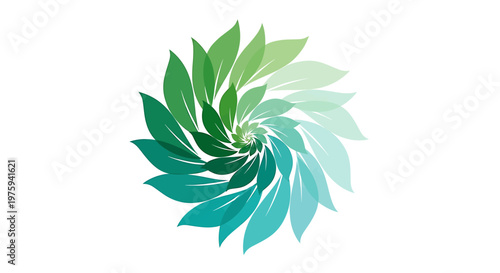 Swirling green and teal leaves forming a spiral pattern, symbolizing growth, nature, and harmony