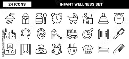 Minimalist child care and baby nursery outline icons
