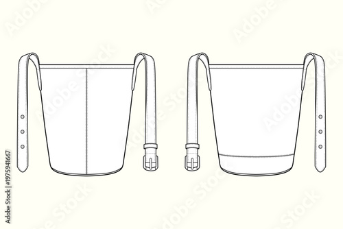 Belted Strap Bucket Bag Fashion Technical Flat Sketch Vector CAD Template