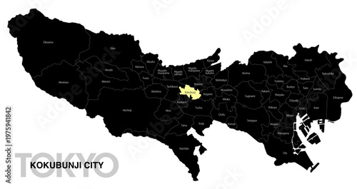 [日本地図] 東京都国分寺市の市区町村名入り位置地図 (英語)