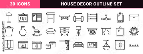 Minimalist furniture and interior decor outline icon set