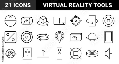 Minimalist 360 degree and virtual reality line icons