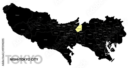[日本地図] 東京都西東京市の市区町村名入り位置地図 (英語)