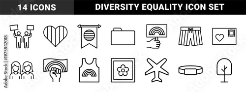 LGBTQ pride and gender identity minimalist outline icon collection