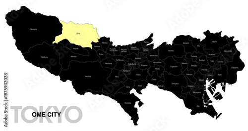 [日本地図] 東京都青梅市の市区町村名入り位置地図 (英語)