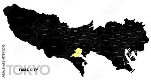 [日本地図] 東京都多摩市の市区町村名入り位置地図 (英語)