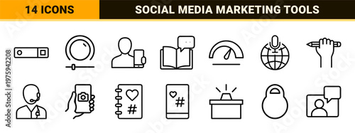 Digital marketing and blogging outline icon set