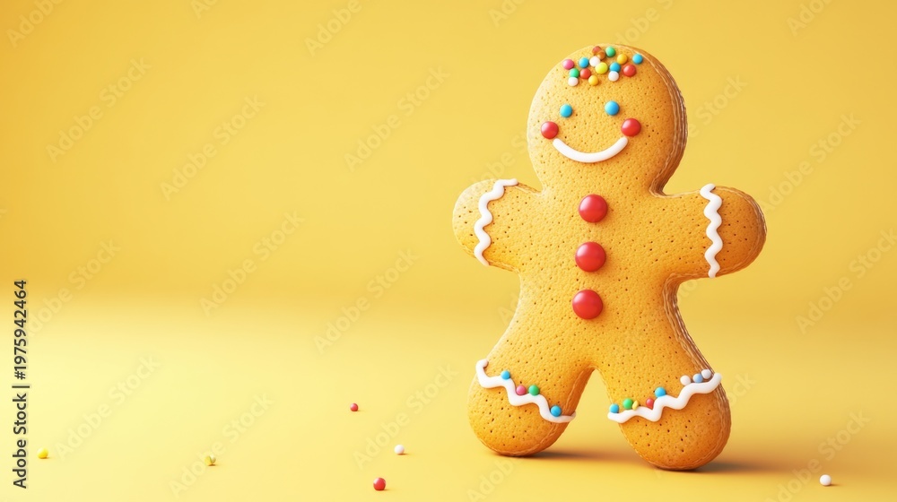 Fototapeta premium Gingerbread man pops on yellow background