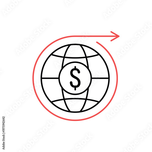 icon a linear economy with globe dollar currency and outgoing arrow, isolated against a clean background.