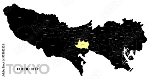 [日本地図] 東京都府中市の市区町村名入り位置地図 