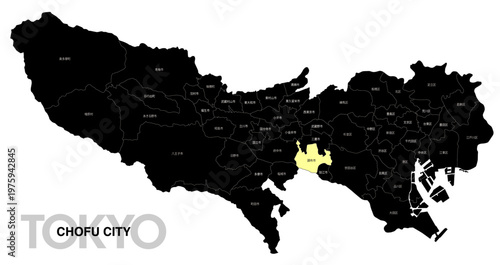 [日本地図] 東京都調布市の市区町村名入り位置地図 