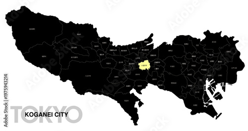 [日本地図] 東京都小金井市の市区町村名入り位置地図