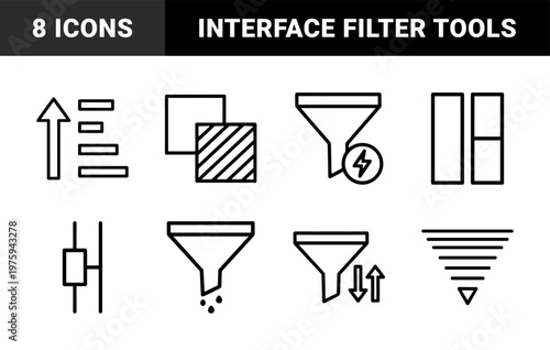 User interface sorting and filtering outline icon set for web and app design.