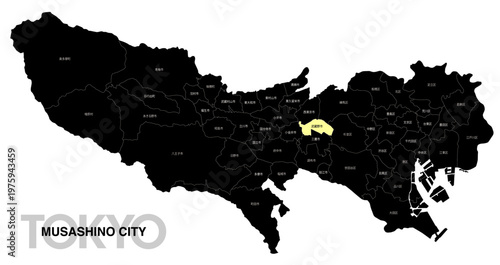 [日本地図] 東京都武蔵野市の市区町村名入り位置地図